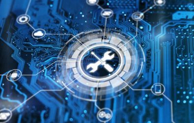 Technical support concept. Maintenance sign wrench and srewdriver tools. Tech issues fix service.